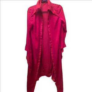 Sheer Red Chiffon Duster Shirt Jacket | Dramatic Open Front Layering Piece